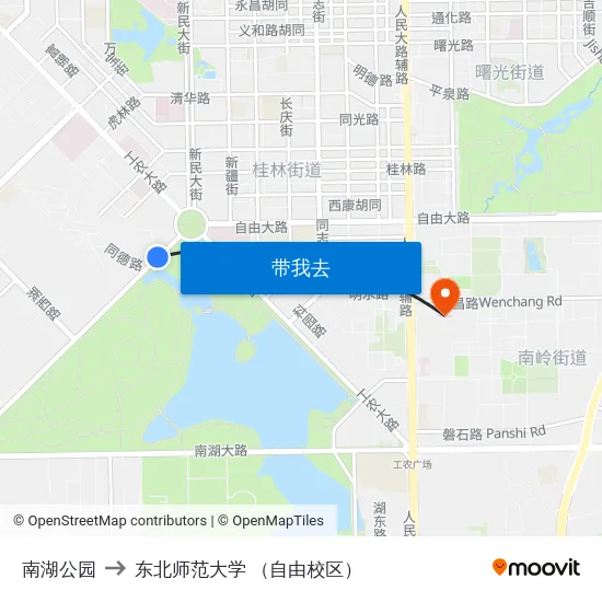 南湖公园 to 东北师范大学 （自由校区） map