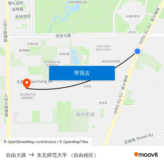自由大路 to 东北师范大学 （自由校区） map