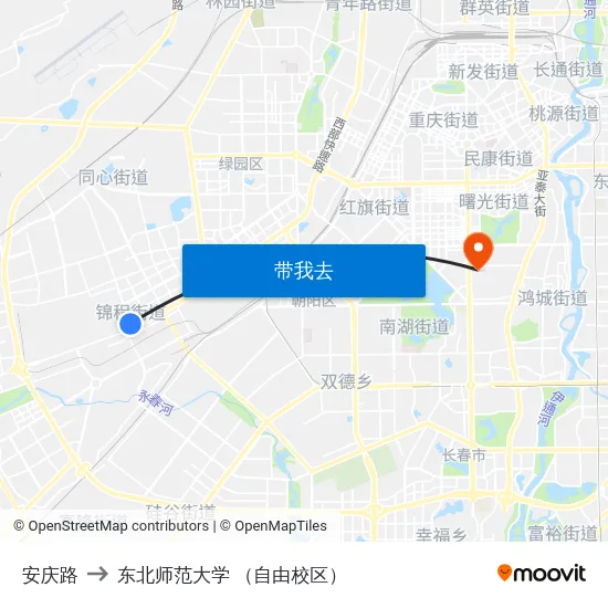 安庆路 to 东北师范大学 （自由校区） map