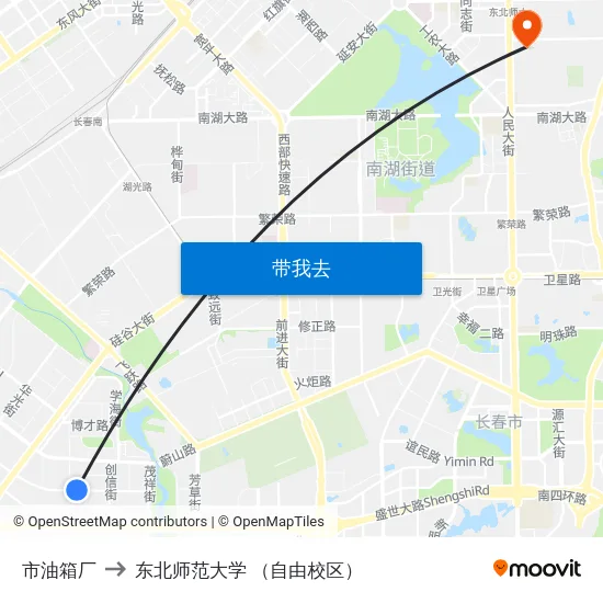 市油箱厂 to 东北师范大学 （自由校区） map