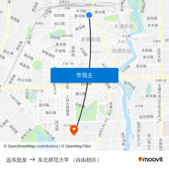 远东批发 to 东北师范大学 （自由校区） map