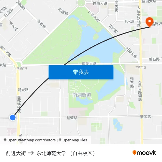 前进大街 to 东北师范大学 （自由校区） map