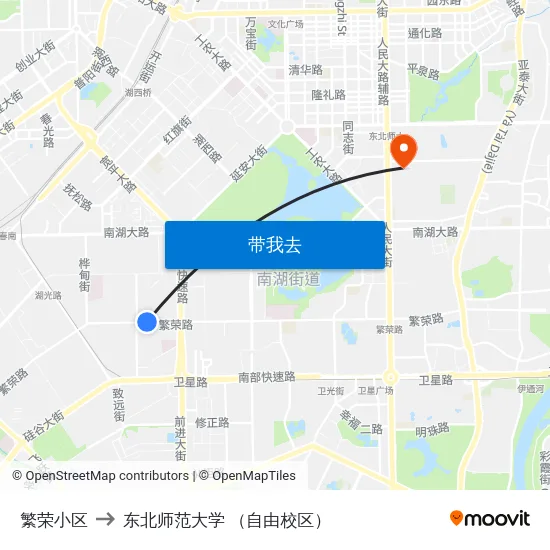 繁荣小区 to 东北师范大学 （自由校区） map