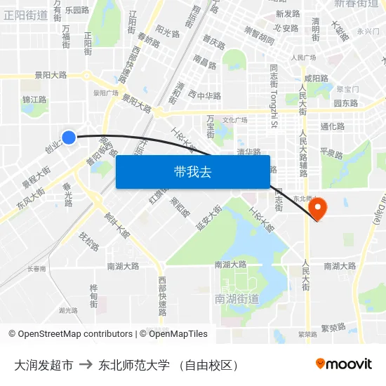 大润发超市 to 东北师范大学 （自由校区） map
