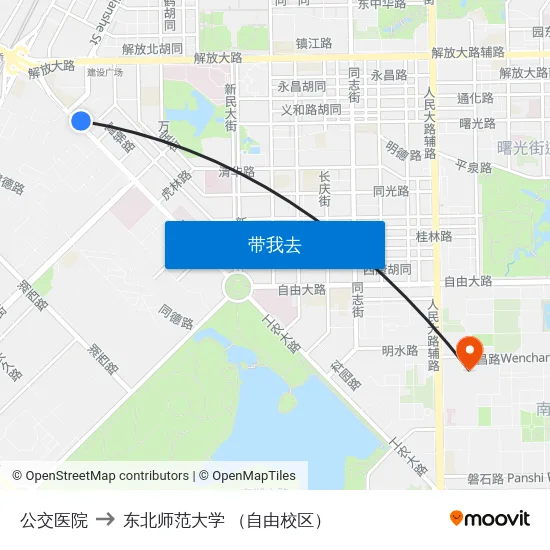 公交医院 to 东北师范大学 （自由校区） map