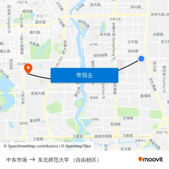中东市场 to 东北师范大学 （自由校区） map