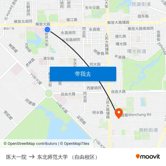 医大一院 to 东北师范大学 （自由校区） map