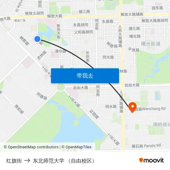 红旗街 to 东北师范大学 （自由校区） map