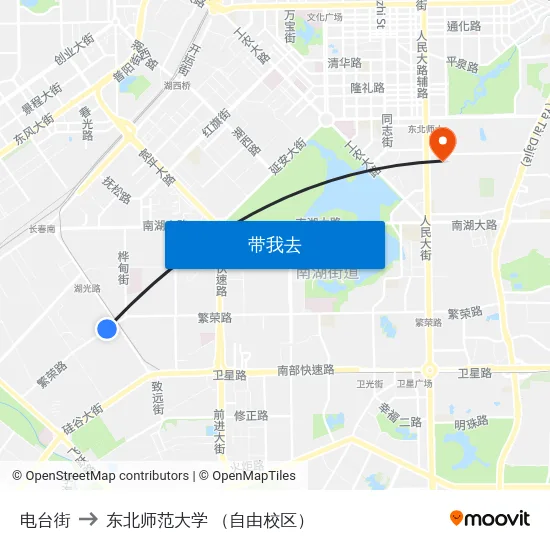 电台街 to 东北师范大学 （自由校区） map