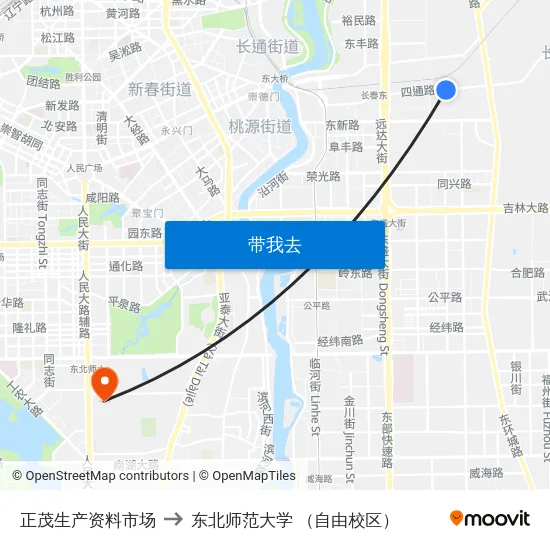 正茂生产资料市场 to 东北师范大学 （自由校区） map