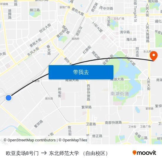 欧亚卖场8号门 to 东北师范大学 （自由校区） map