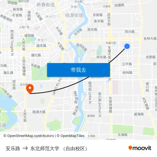 安乐路 to 东北师范大学 （自由校区） map