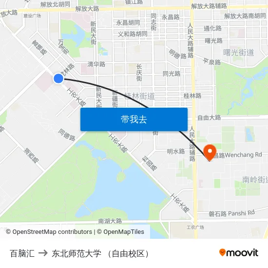 百脑汇 to 东北师范大学 （自由校区） map