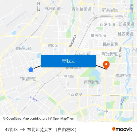 47街区 to 东北师范大学 （自由校区） map