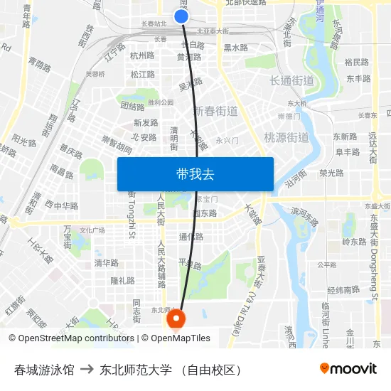 春城游泳馆 to 东北师范大学 （自由校区） map