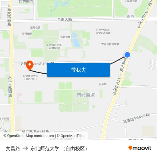 文昌路 to 东北师范大学 （自由校区） map
