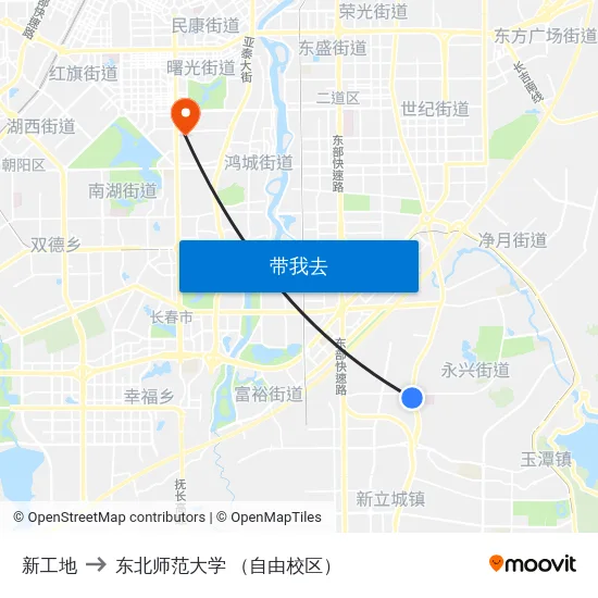 新工地 to 东北师范大学 （自由校区） map