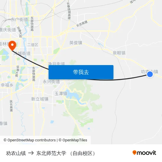 劝农山镇 to 东北师范大学 （自由校区） map