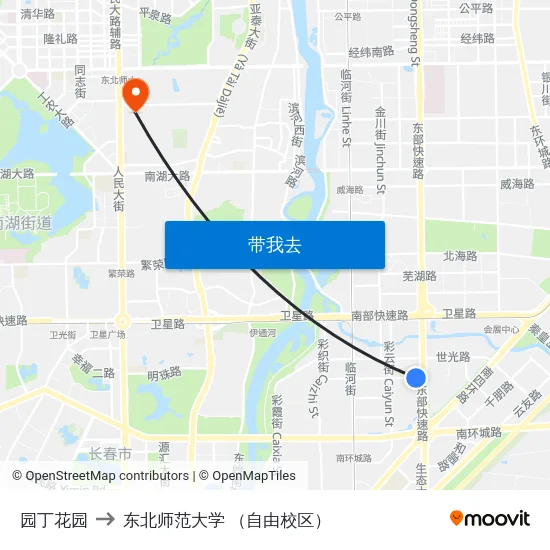 园丁花园 to 东北师范大学 （自由校区） map
