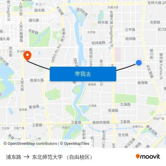 浦东路 to 东北师范大学 （自由校区） map