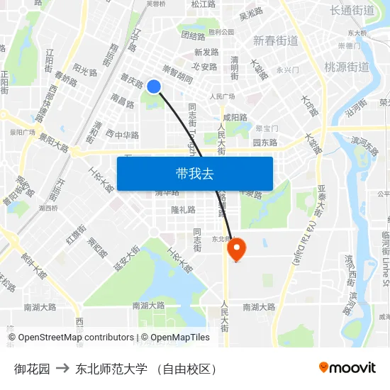 御花园 to 东北师范大学 （自由校区） map