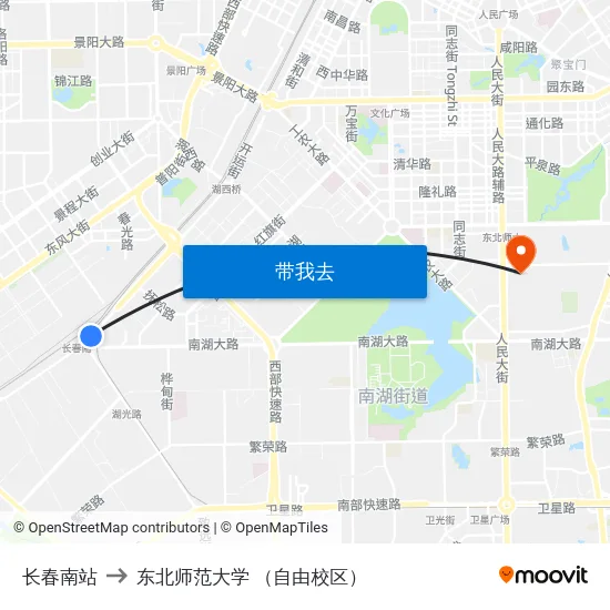 长春南站 to 东北师范大学 （自由校区） map