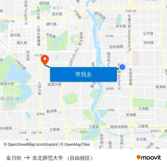 金川街 to 东北师范大学 （自由校区） map