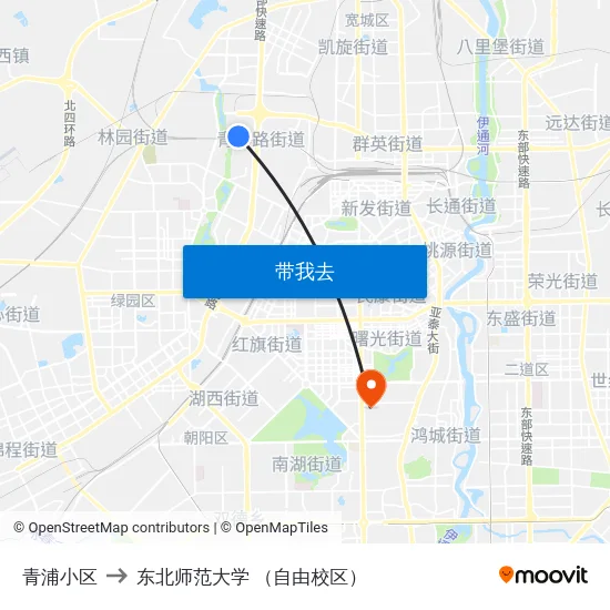 青浦小区 to 东北师范大学 （自由校区） map