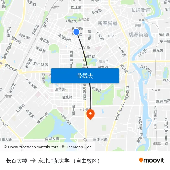 长百大楼 to 东北师范大学 （自由校区） map