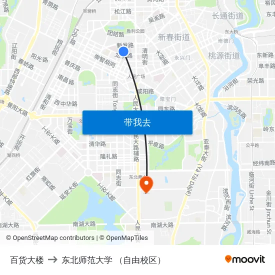 百货大楼 to 东北师范大学 （自由校区） map