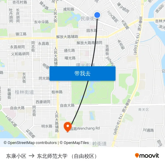 东康小区 to 东北师范大学 （自由校区） map