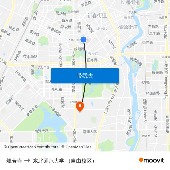 般若寺 to 东北师范大学 （自由校区） map