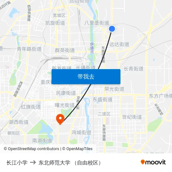 长江小学 to 东北师范大学 （自由校区） map