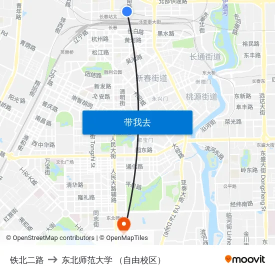 铁北二路 to 东北师范大学 （自由校区） map