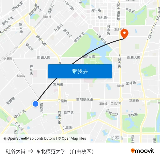 硅谷大街 to 东北师范大学 （自由校区） map