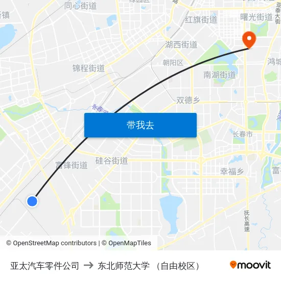 亚太汽车零件公司 to 东北师范大学 （自由校区） map