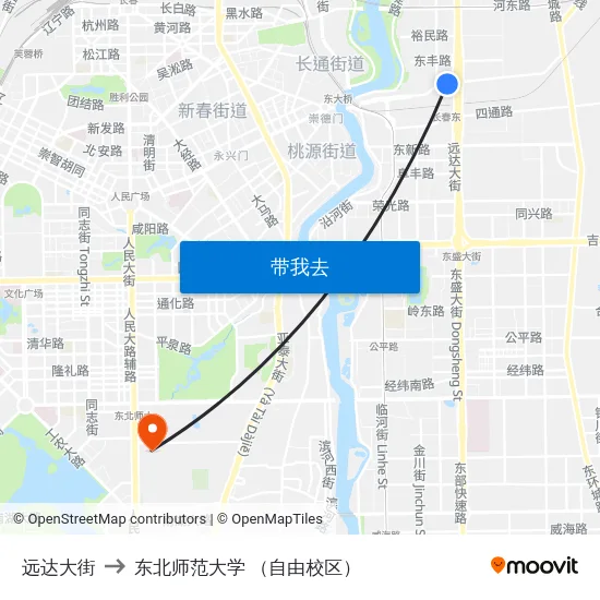 远达大街 to 东北师范大学 （自由校区） map