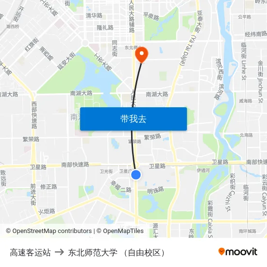 高速客运站 to 东北师范大学 （自由校区） map