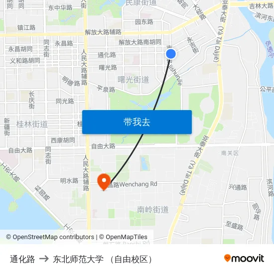 通化路 to 东北师范大学 （自由校区） map