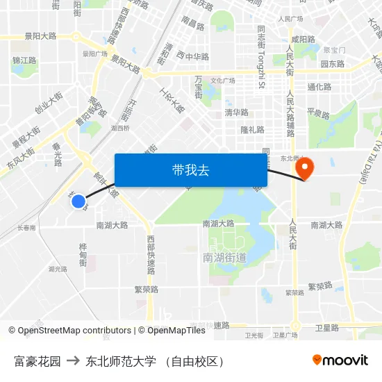 富豪花园 to 东北师范大学 （自由校区） map