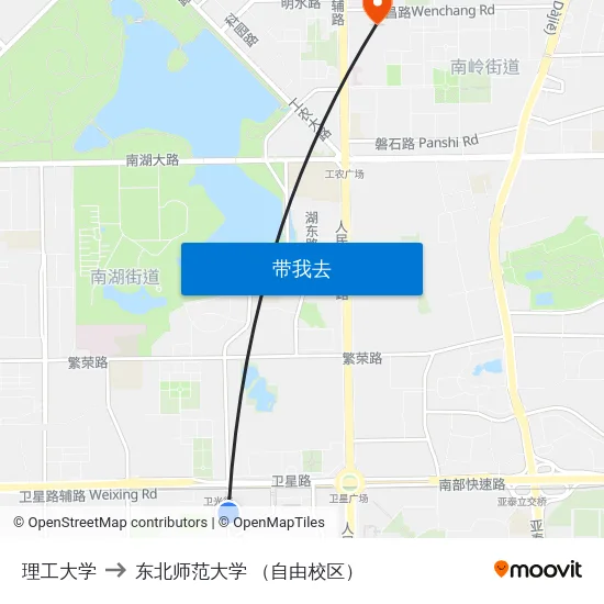 理工大学 to 东北师范大学 （自由校区） map