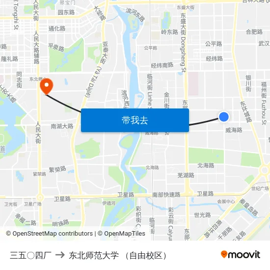 三五〇四厂 to 东北师范大学 （自由校区） map