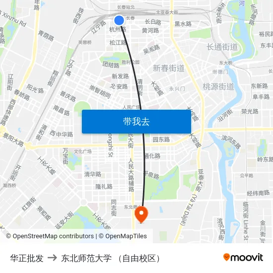 华正批发 to 东北师范大学 （自由校区） map