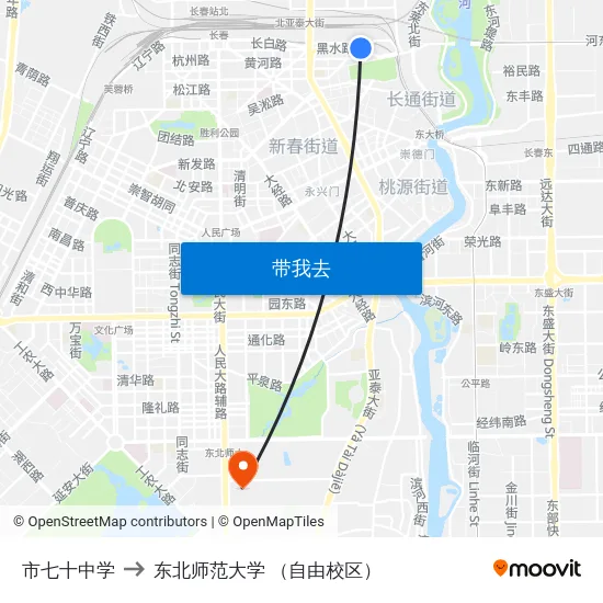 市七十中学 to 东北师范大学 （自由校区） map
