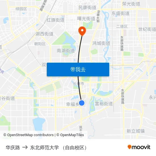 华庆路 to 东北师范大学 （自由校区） map