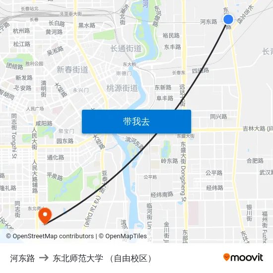 河东路 to 东北师范大学 （自由校区） map