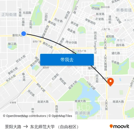 景阳大路 to 东北师范大学 （自由校区） map