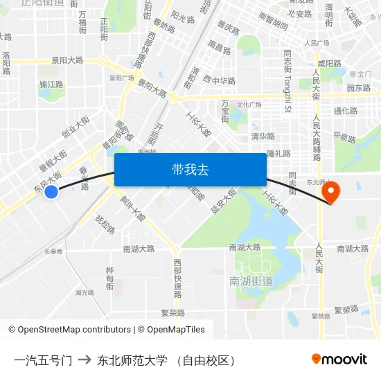 一汽五号门 to 东北师范大学 （自由校区） map