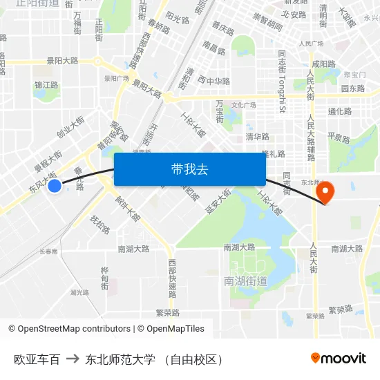 欧亚车百 to 东北师范大学 （自由校区） map