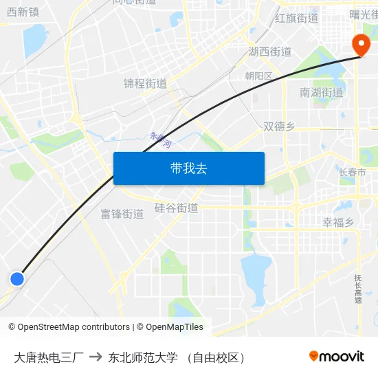 大唐热电三厂 to 东北师范大学 （自由校区） map